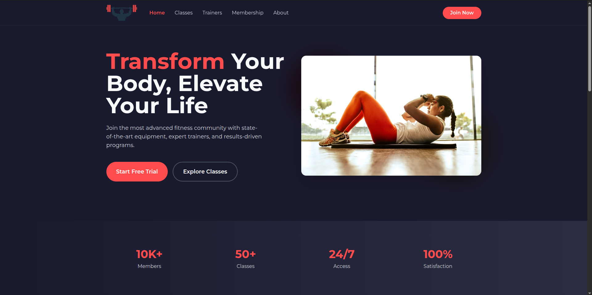 Screenshot of Elevate Fitness Gym website
