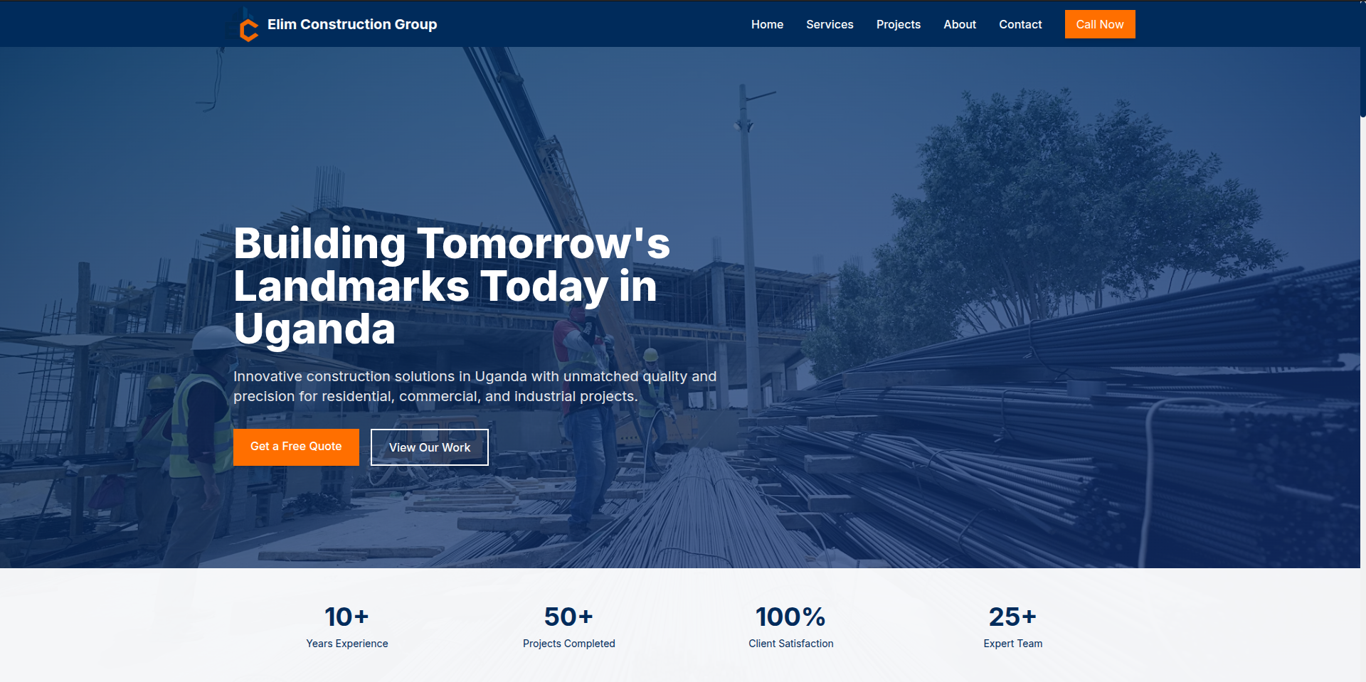 Screenshot of Elim Construction Group website