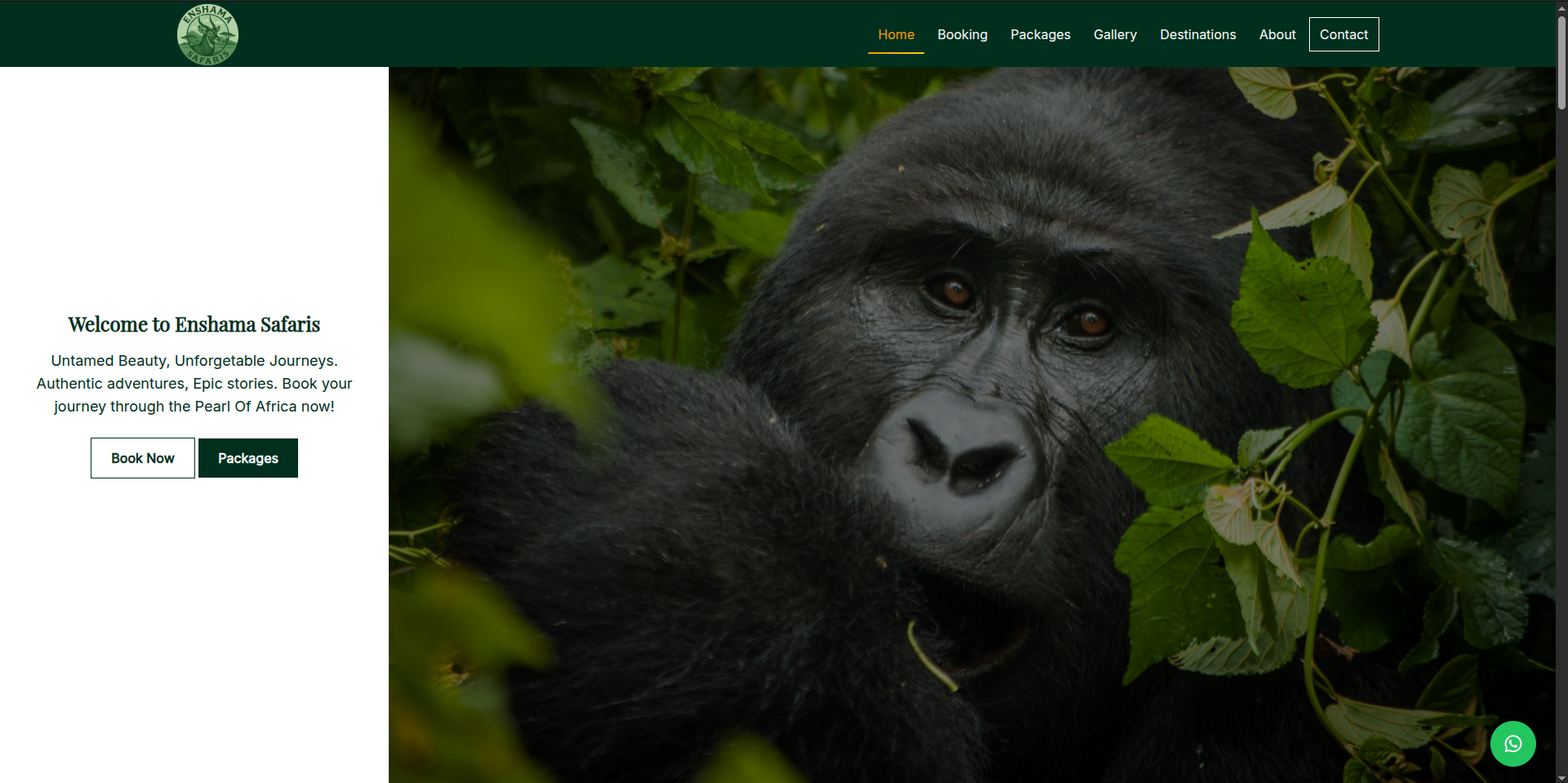 Screenshot of Enshama Safaris website