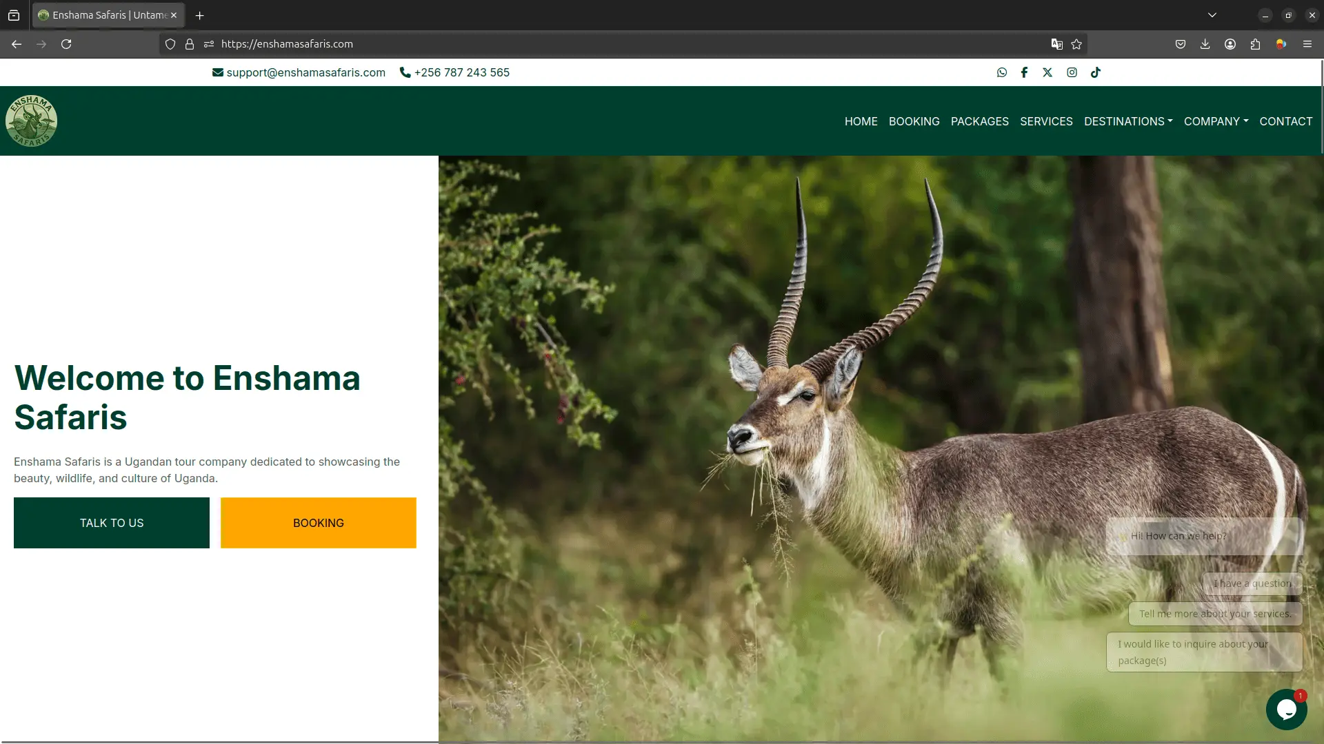 Enshama Safaris Website